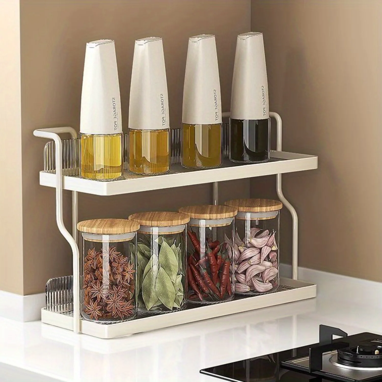 Luxury Cream Modern Kitchen  Rack - Stylish Chrome Finish, Durable Carbon Steel, Space-Saving 2-Tier Organizer for cups & Glassw