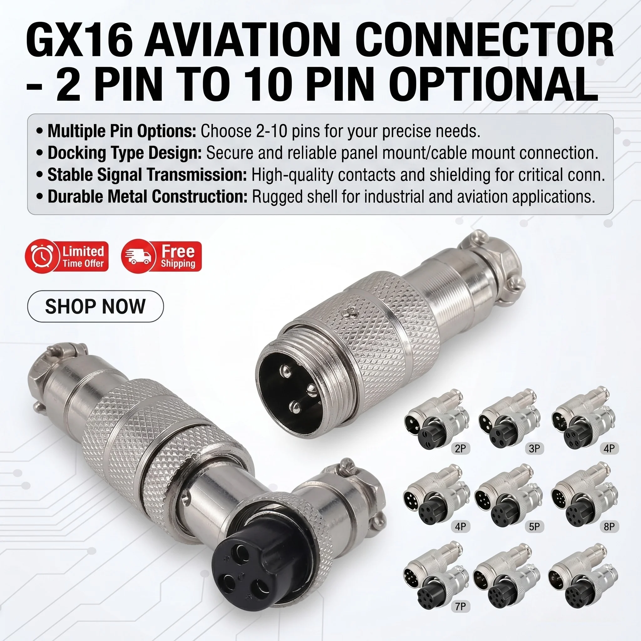 

GX16 Docking Aviation Connector 2 3 4 5 6 7 8 9 10 Pin Male Female Plug Socket Inline Wire Panel Cable Connector Adapter Joint