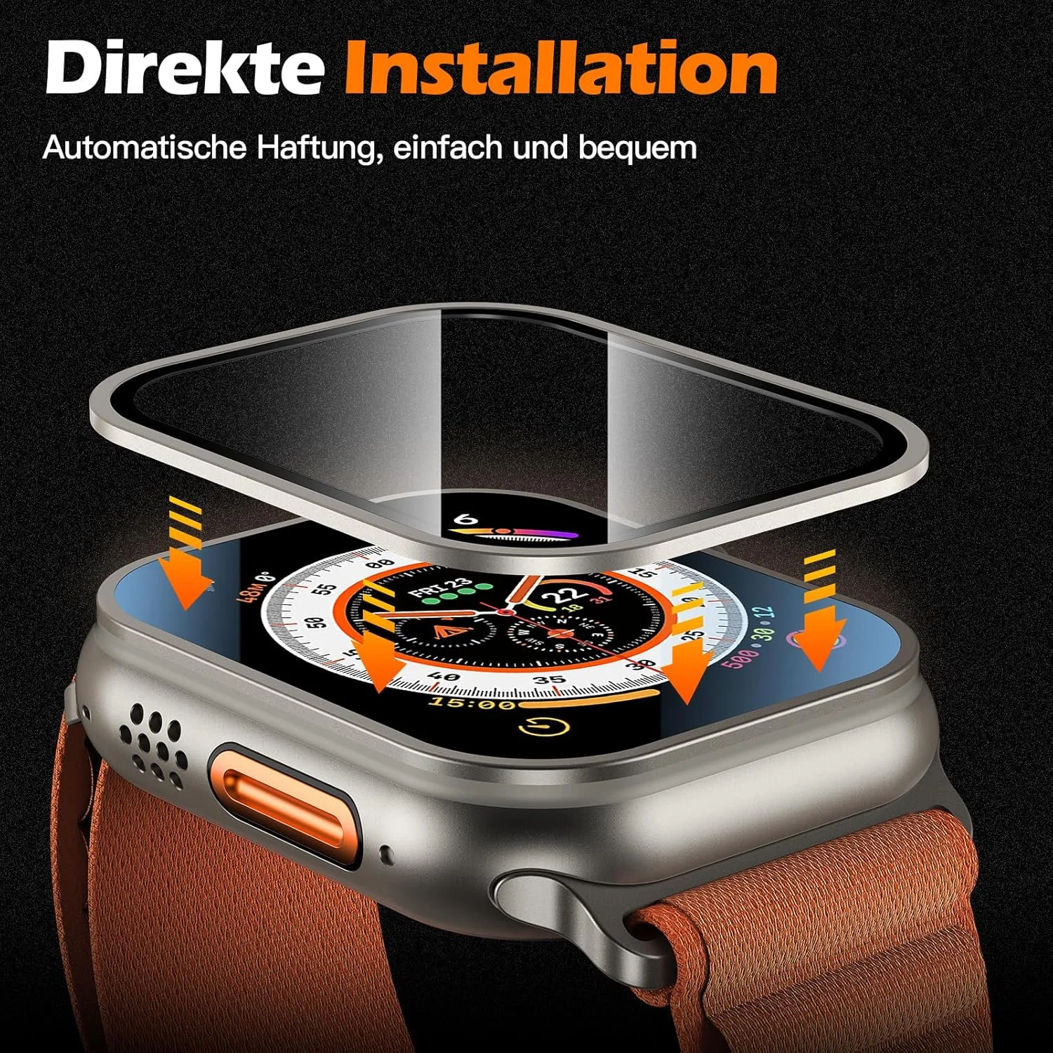 Gehäuse aus Aluminiumlegierung + gehärtetes Glas für Apple Watch Ultra 2 49 mm, kratzfester Displayschutz für IWatch Ultra 49 mm