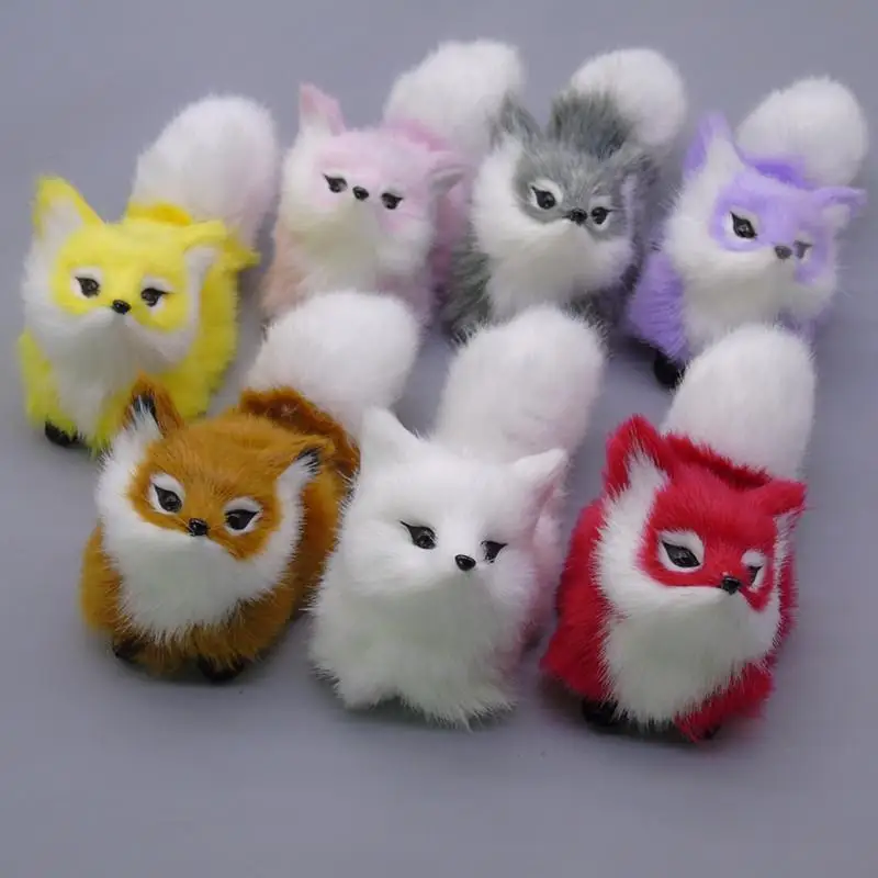 (BBQ4)Soft Squatting Mini Plush Simulation Fox Soft Lifelike Plush Stuffed Fox Doll Cute Colorful Animal Figurine Home Decor