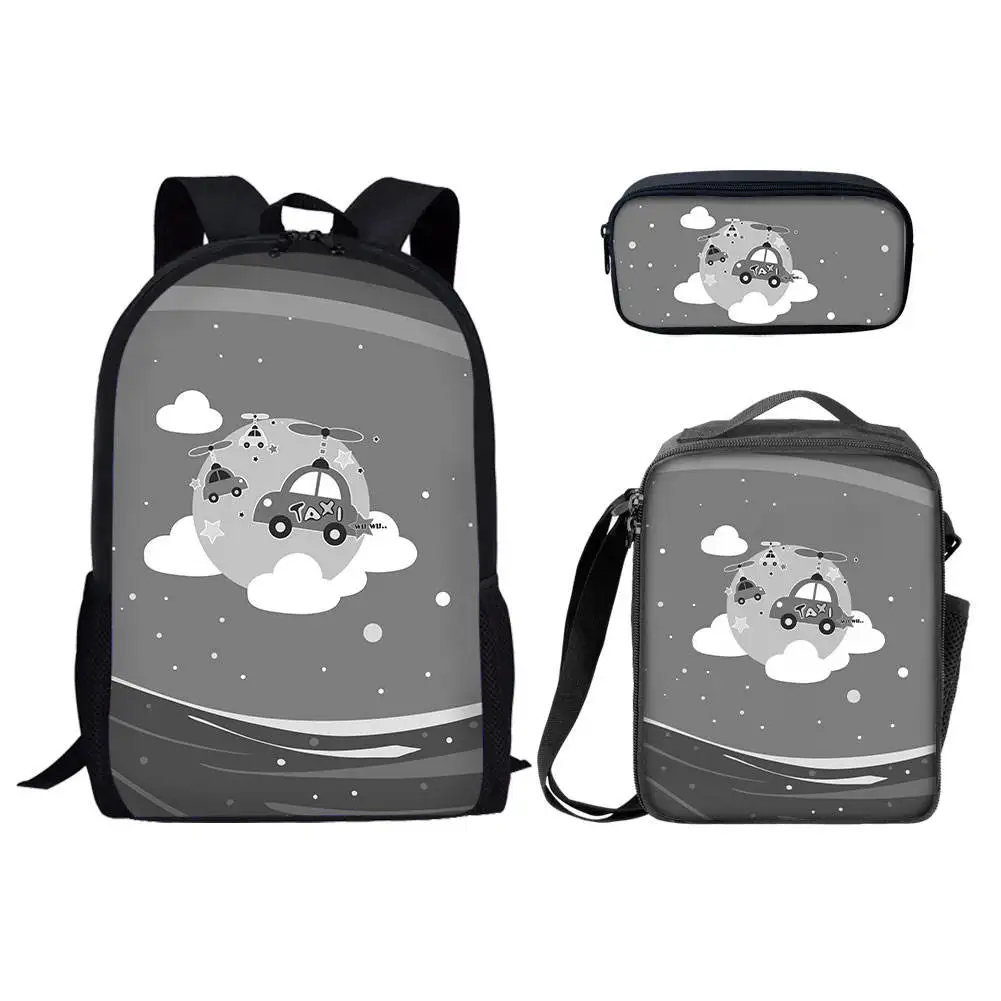 Carros de desenhos animados Mochila Padrão para Crianças, Mochilas escolares Conjuntos para Meninos, Mochila Casual, Presentes de Volta às Aulas, Saco de livro, 3Pcs