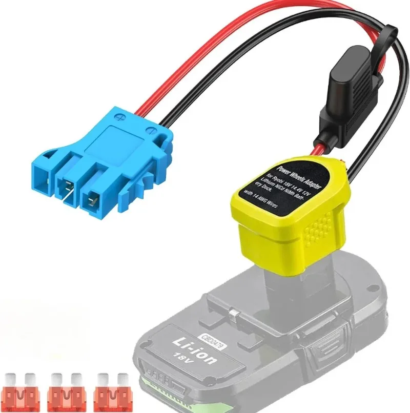 Adaptador Power Wheels para Ryobi Bateria de 18v Li-ion Fusível e Fio Conector Compatível com Peg Perego Kids Ride-on Toy