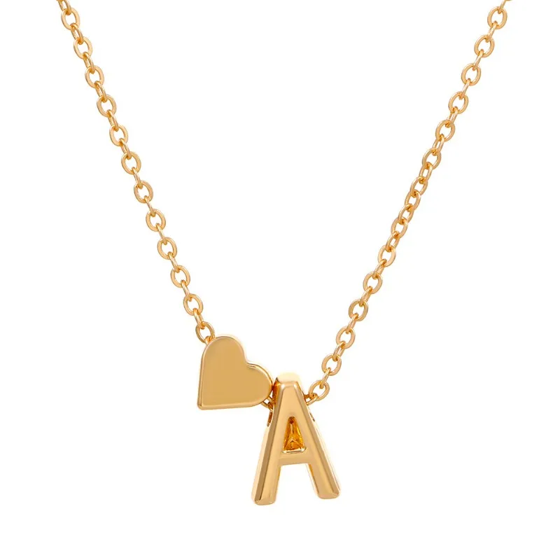 Fashion Love 26 English Letter Pendant Necklace Creative Versatile Peach Heart Heart Short Clavicle Chain