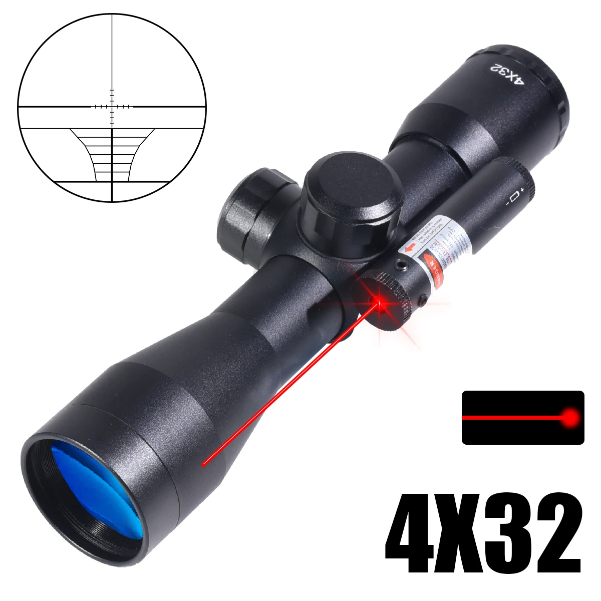 Tactical 4X32 Scope with Laser Optical Sight Adjustable Cross Spotting Scope Outdoor Hunting Riflescope Airsoft Accessories