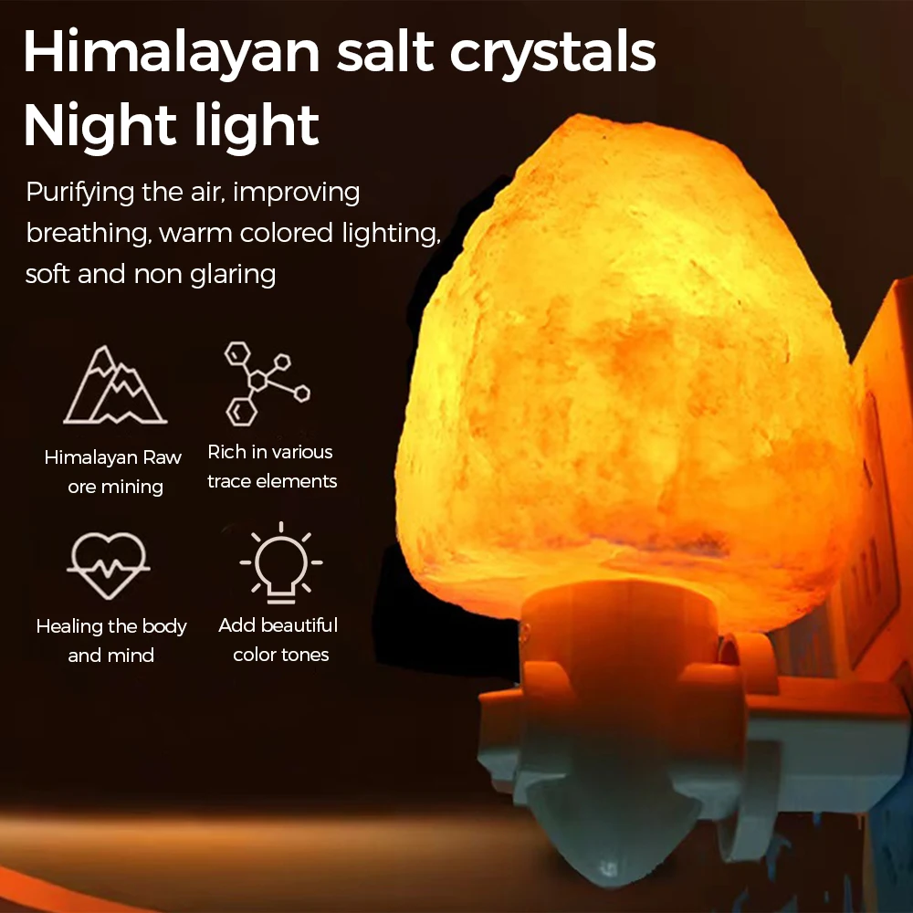 Creative Himalayan Salt Lamp LED Plug-in Warm Color Night Light Crystal Rock Sleep Lamp 360 Degree Rotation Room Decoration Lamp