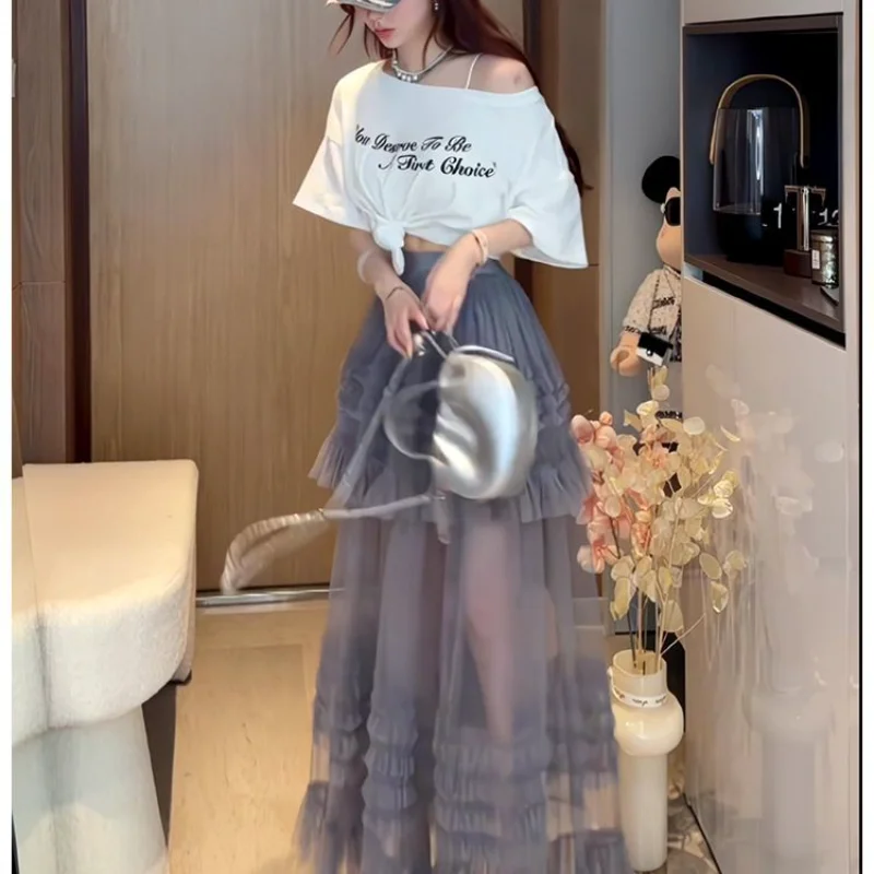 

Тысяча слоев снежного торта, сетчатая легкая и элегантная пышная юбка в западном стиле с дизайном 2025 года