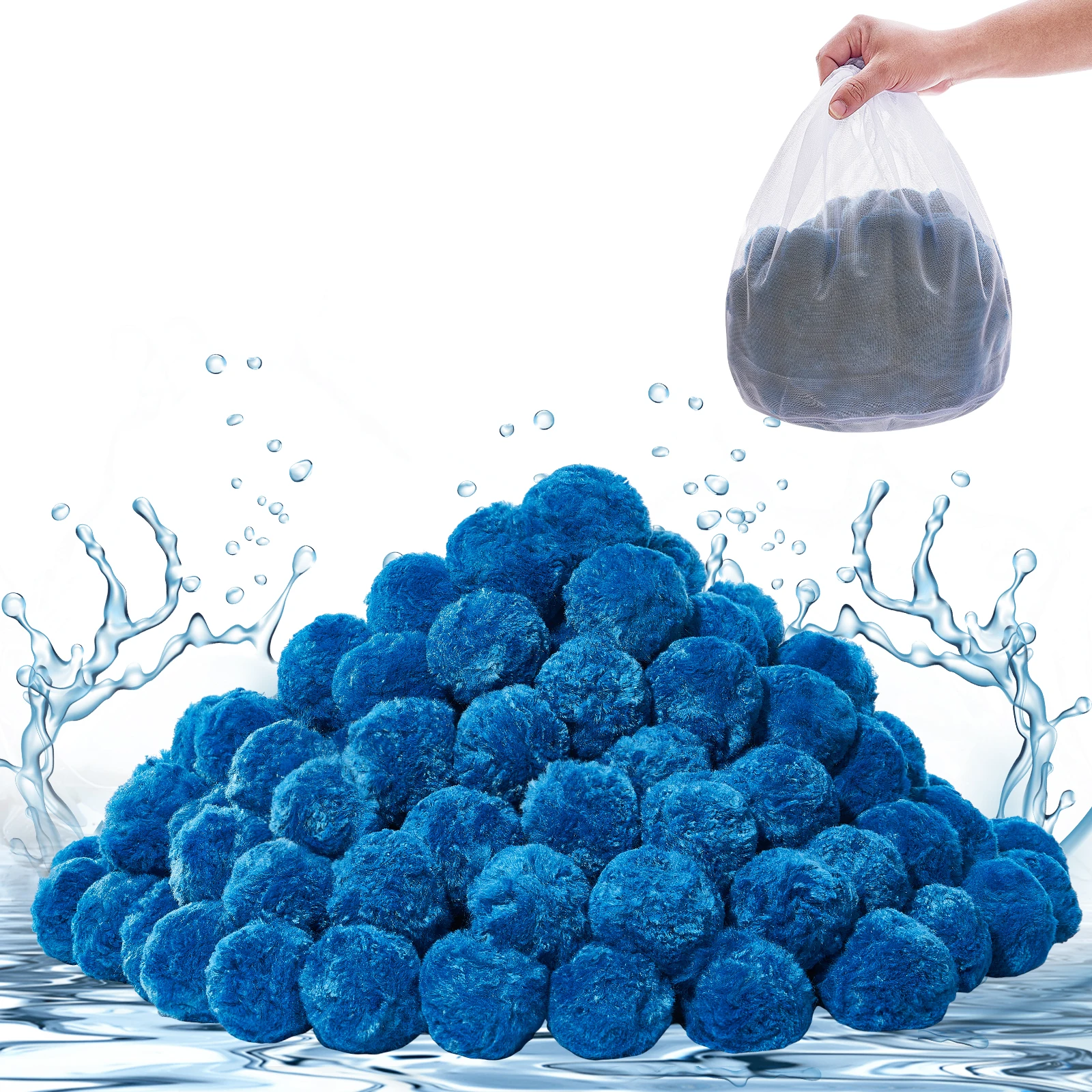 

SucceBuy Pool Filter Balls 1.5 lbs-4.6 lbs Reusable Blue/White Polyester Fiber Filter Media with Wash Bag for Pool Aquarium Tank