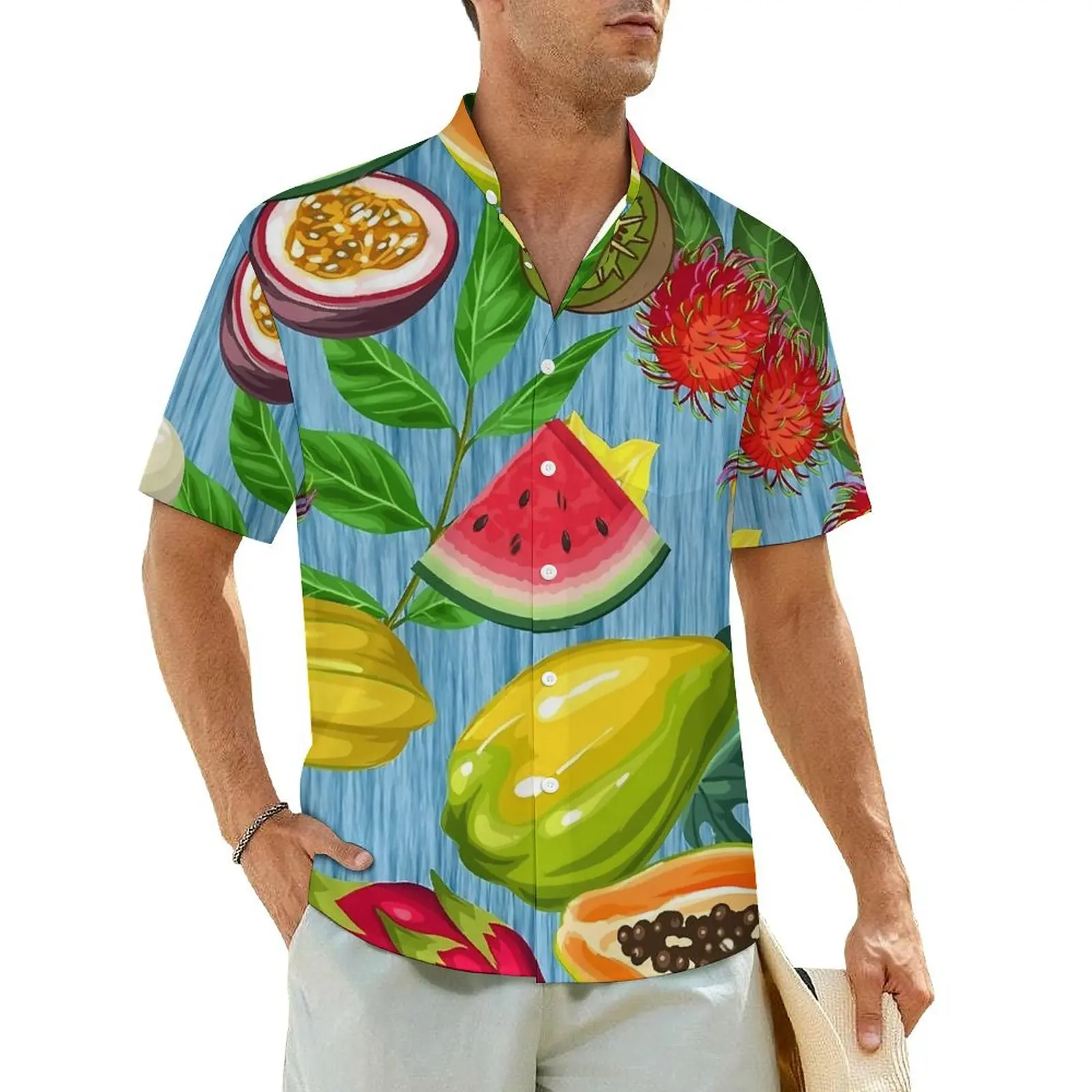 Tropical Fruit Casual Shirt Colorful Fruit Slices Retro Hawaiian Shirts Man Short Sleeve Beach Comfortable Oversized Blouses