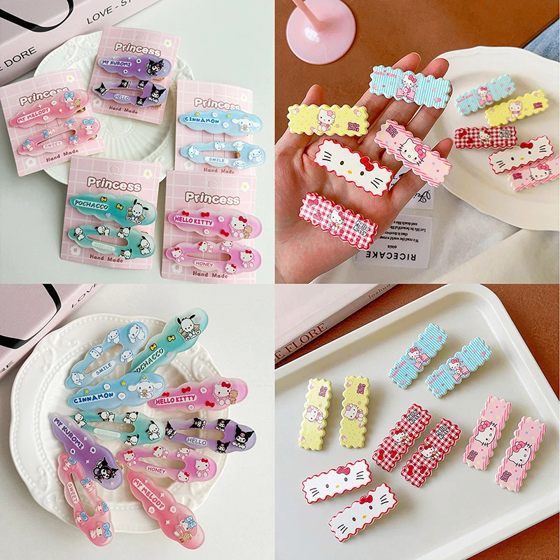 2pcs Cartoon Hairpin Set With Cardboard One-line BB Clip Sweet Girl Bangs Clip Hair Accessories