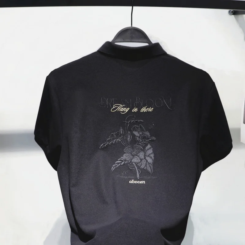 

Bird House Trendy Brand2025New Flower Machine EmbroideryPOLOShirt Men's Short SleeveTT-shirt Fashion Brand Polo Collar Pure Cott