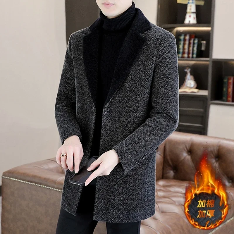 

High Quality Woolen Coat Men Winter Long Casual Business Wool Blends Jacket Social Streetwear Overcoat Thicken Warm Windbreaker