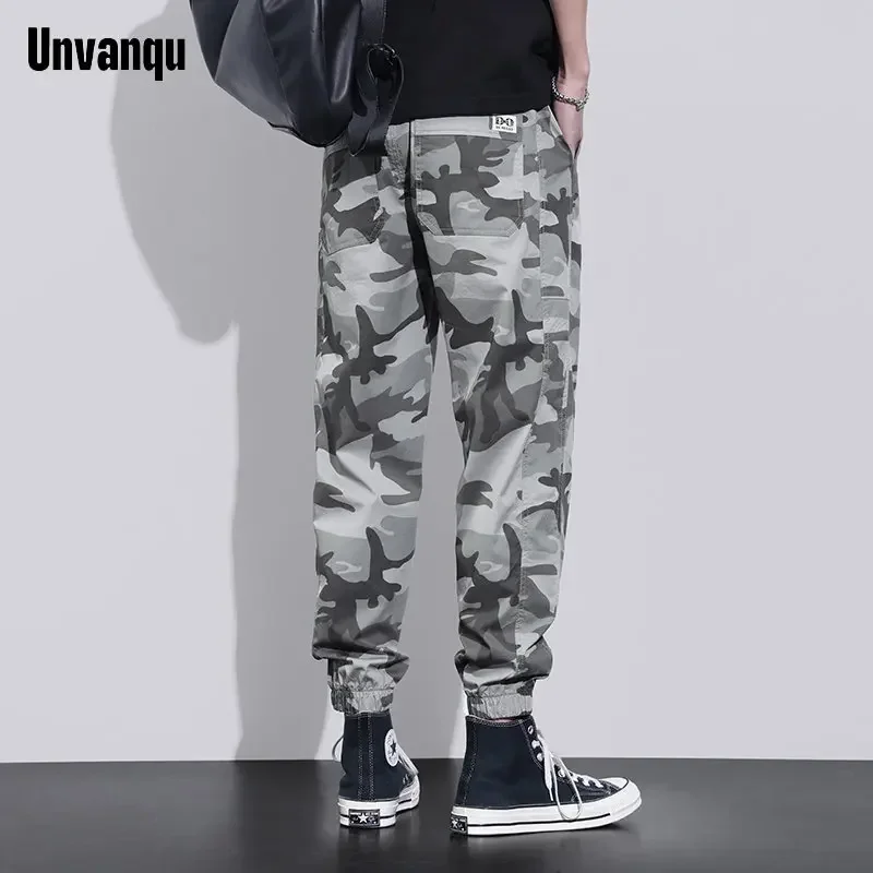 UNVANQU New Cargo Summer Autumn Cotton Trousers Men's Sweatpants Stretch Camouflage Casual Streetwear Male Military Harem Pants