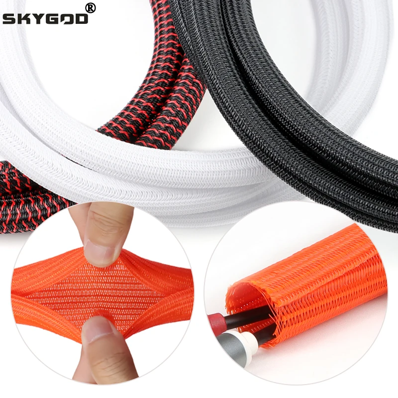 1~50m PET Braided Expandable Cable Sleeve 3~25mm Self Closed Flexible Insulated Wrap Pipe Split Line Protector Wire Organizer
