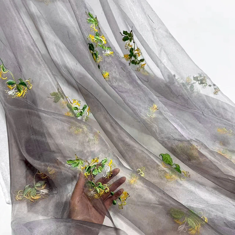100x150cm Blumenstickerei-Material Farbverlauf Sanfter Chiffon-Stoff Transparenter Hanfu-Stoff Nähen DIY Kleid Bühnenbekleidung Neu – Detail 10