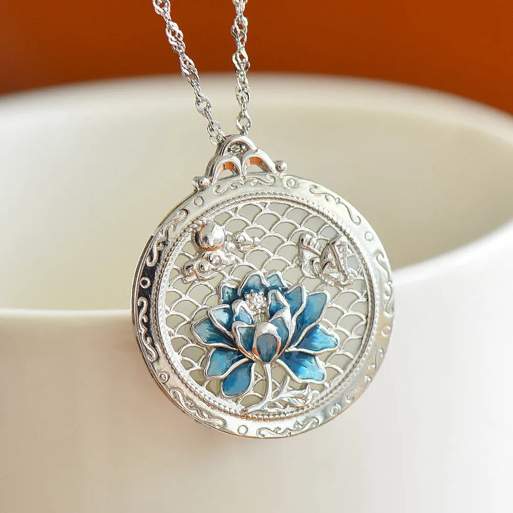 

GL Cold Enamel Lotus Jade New Chinese Style Ancient Wind 925 Sterling Silver Inlaid Hetian Jade Round Pendant