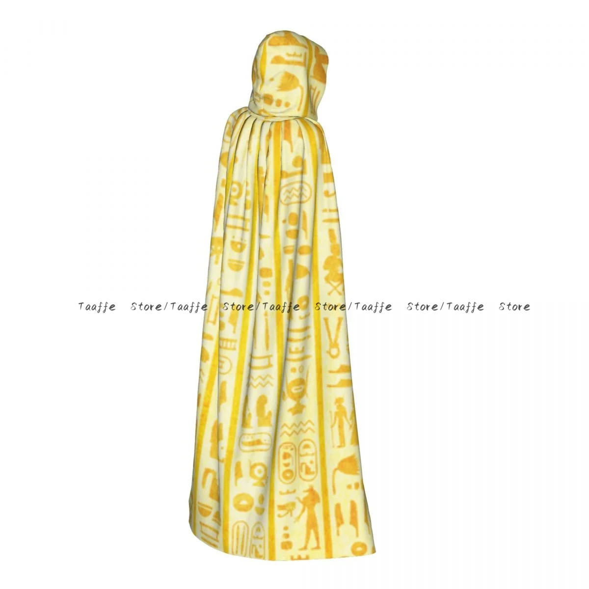 Witch Long Hooded Robe Old Paper Texture Of Ancient Egyptian Hieroglyphs Halloween Cloak Cosplay Costumes for Adult