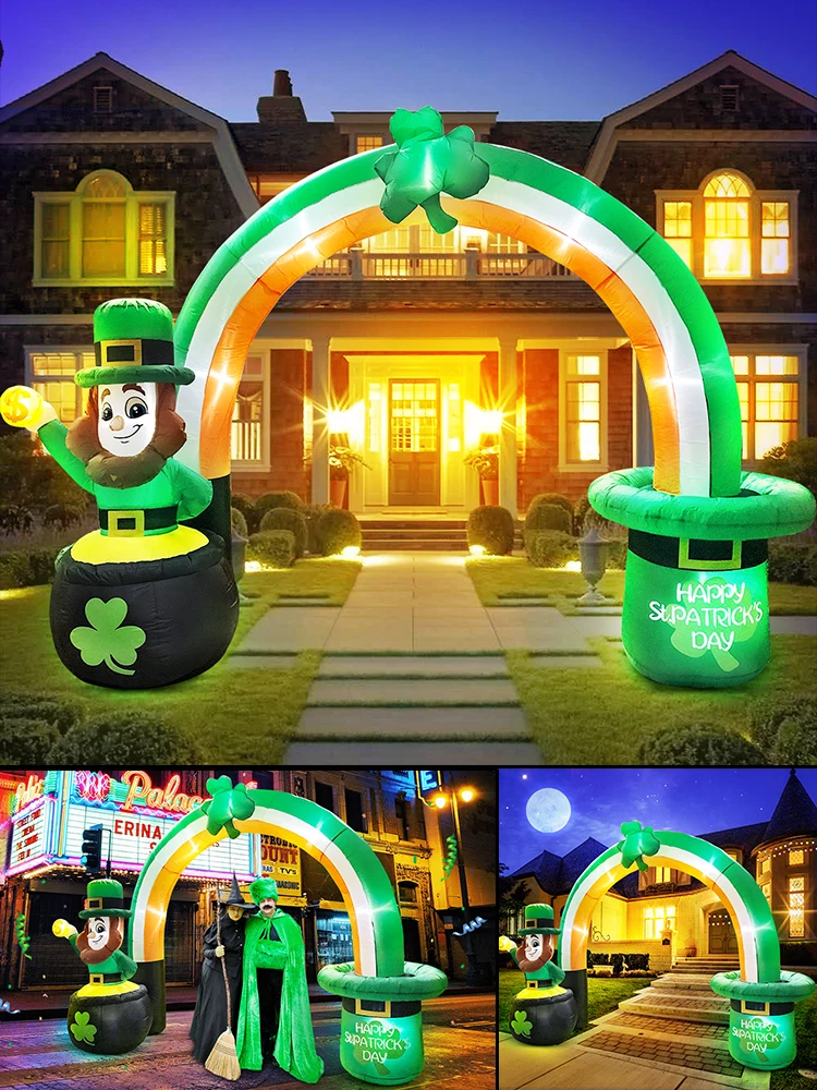 NONE Décoration gonflable de la saint-Patrick pour la maison et l'extérieur, arc mignon, pièce d'or, décoration de cour, fête de jardin, accessoire vert avec lumière LED 3