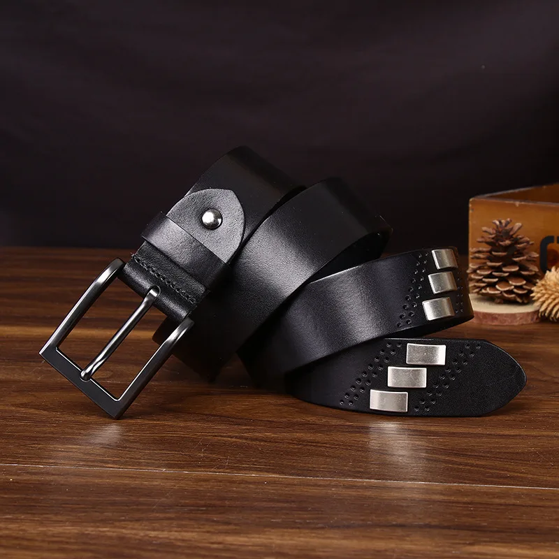

Men's hip-hop personality niche street belt men's genuine leather first layer cowhide punk style rivet jeans belt