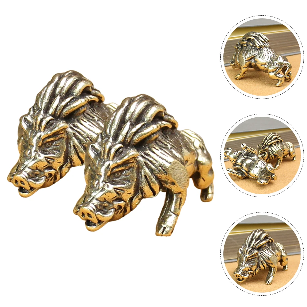 

2pcs Retro Brass Animal Statue Figurines Vintage Decor Desktop Miniature Craft Small Size Wild Boar nament Cabinet Brass Statues