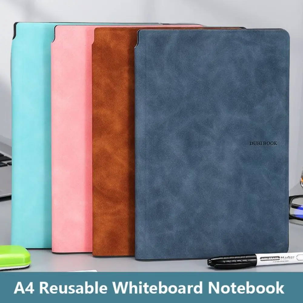 Leather A4 Whiteboard Notebook Reusable With Erasing Cloth Erasable Whiteboard Draft Stationery With Whiteboard Pen