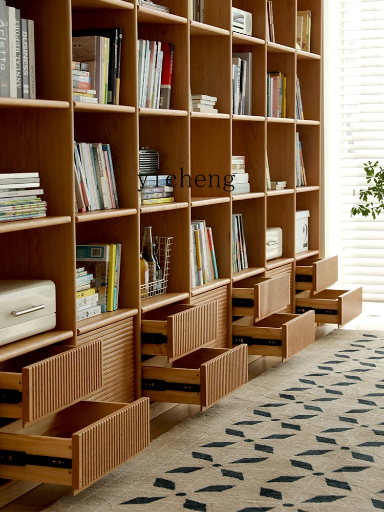 

ZK Nordic Solid Wood Floor Bookshelf Combination Bookcase Modern Simple Full Wall Bookshelf