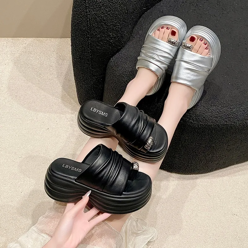 Sandal pantai Wedge kasual untuk wanita, sandal jepit jari terbuka nyaman musim panas untuk wanita