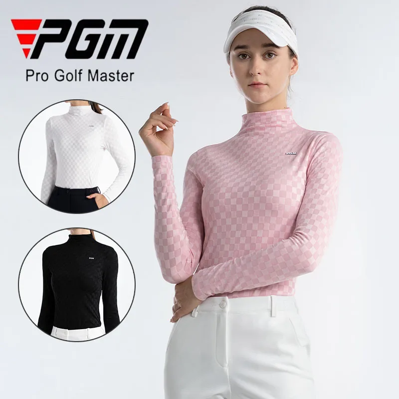 

PGM Winter Women Full Sleeve Golf Shirt Ladies Slim High Collar Underwear Plaid Stretch Bottoming Shirt Autumn Elegant Golf Tops