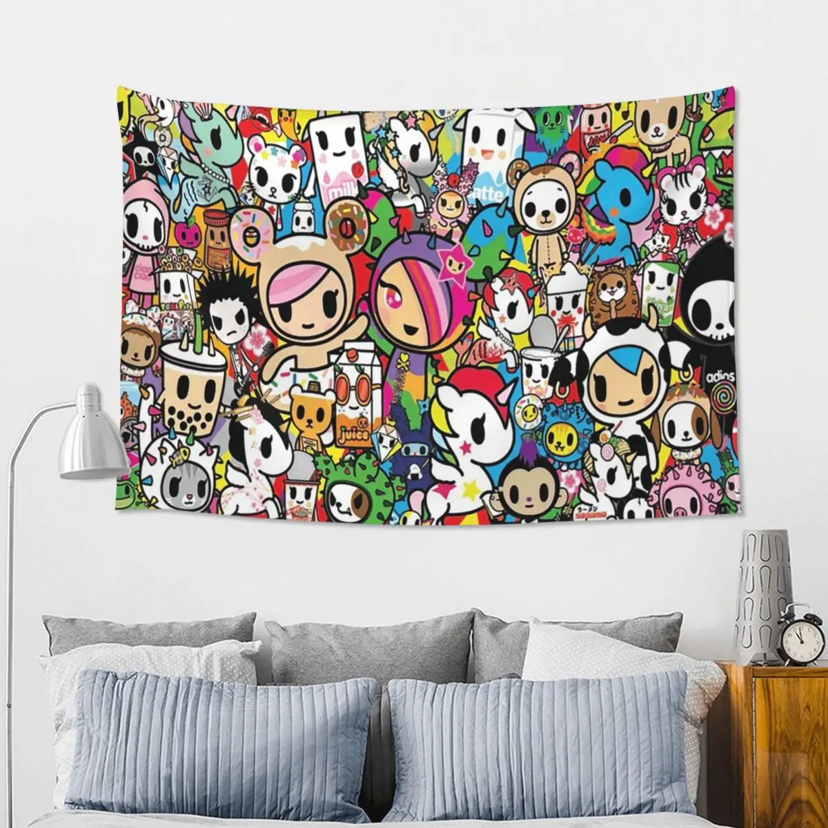 Tokidoki Kawaii Donutella Sandy Unicorno Tapestry Art Wall Hanging Aesthetic Home Decor Tapestries for Living Room Bedroom Room