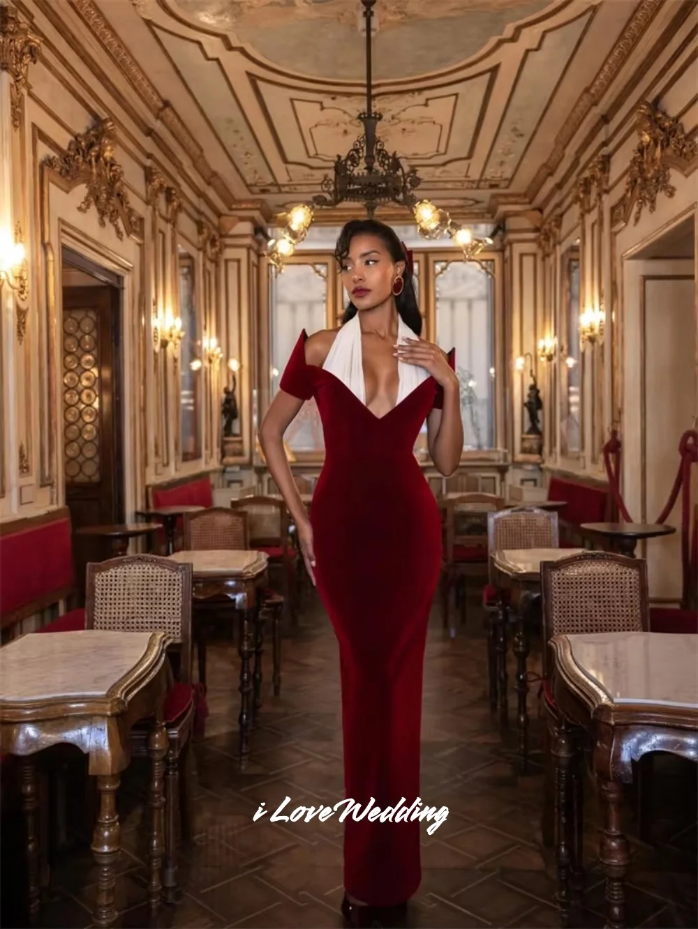 Velvet Prom Dresses Halter Off Shoulder V-neck Backless Mermaid High Slit Floor Length Formal Evening Wedding Guest Dress Custom
