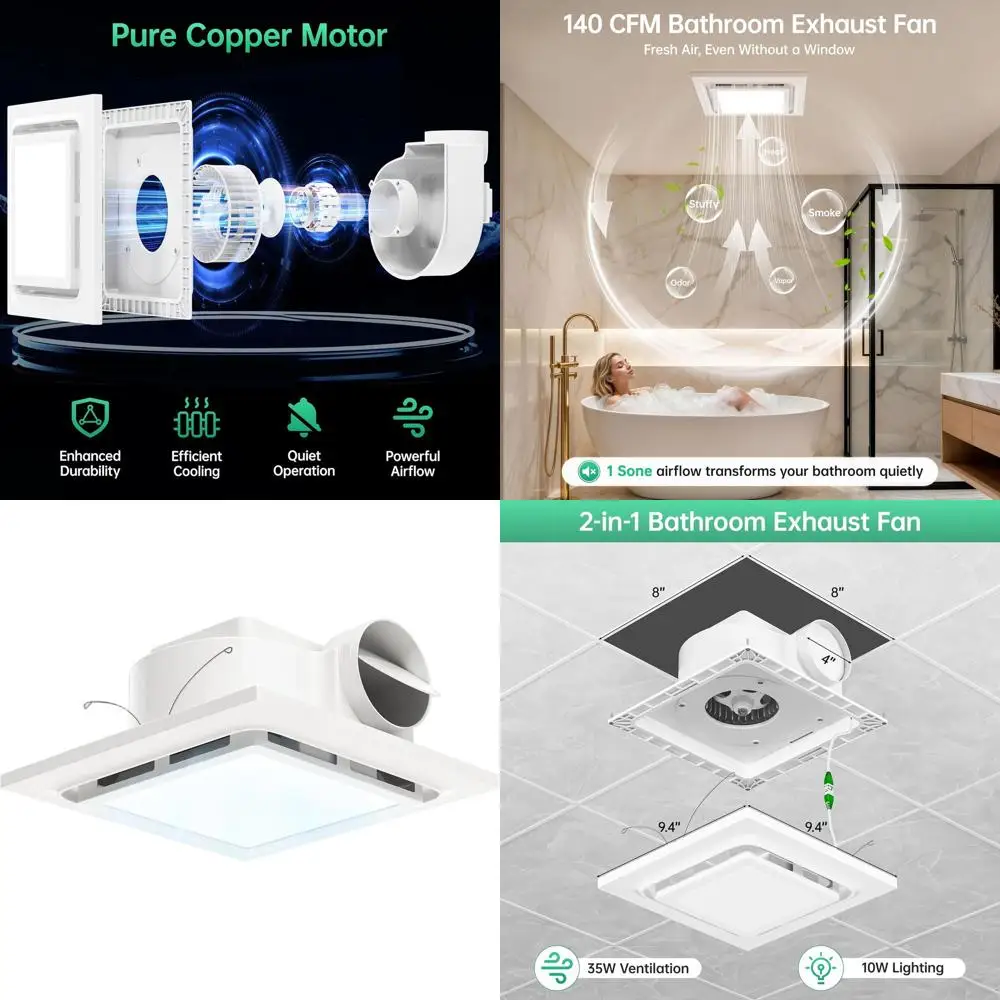 

10 Inch Ceiling Exhaust Fan with 3-Color LED Light, 1000 Lumens, Ultra Quiet, 110 CMH, 4 Duct & 8 x 8 Cutout