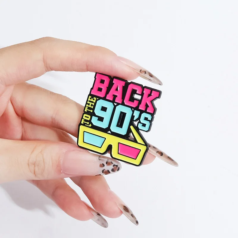 Vintage TV Camera Sunglasses Badge Brooch Pins Creative Colorful Let's Go 90's Party Enamel Lapel Pins Accessory On Backpack Clo
