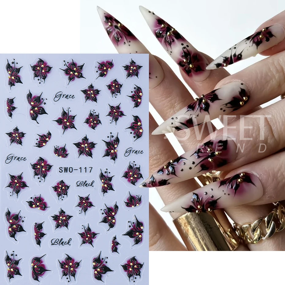 2 uds flor de hibisco pegatina artística para uñas 3D calcomanía con textura Floral Y2K pétalo degradado DIY decoración de manicura autoadhesiva romántica