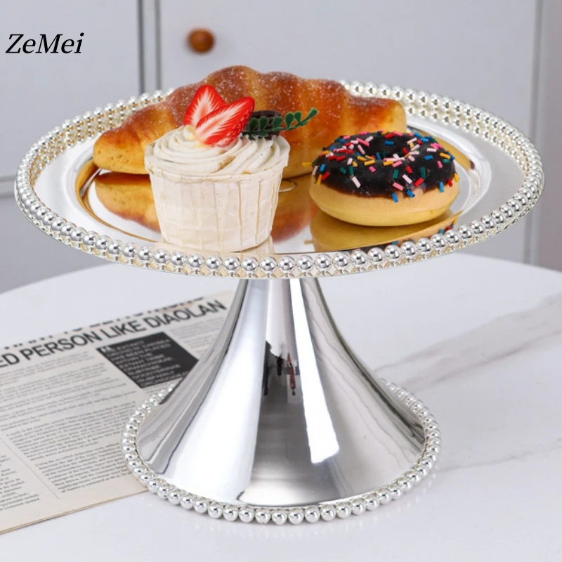 

European Style Plated Circle Shape Fruit Plate,Silver Pearl Droplet Alloy Disc Home Cheese Food Tray,Snack Disc Table Decoration