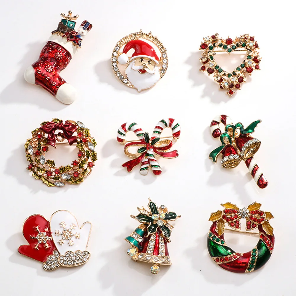 Exquisite Christmas Brooch Snowman Santa Claus Tree Wreath Metal Pins Fashion Jewelry Gift For Women Merry Christmas Decor Gifts