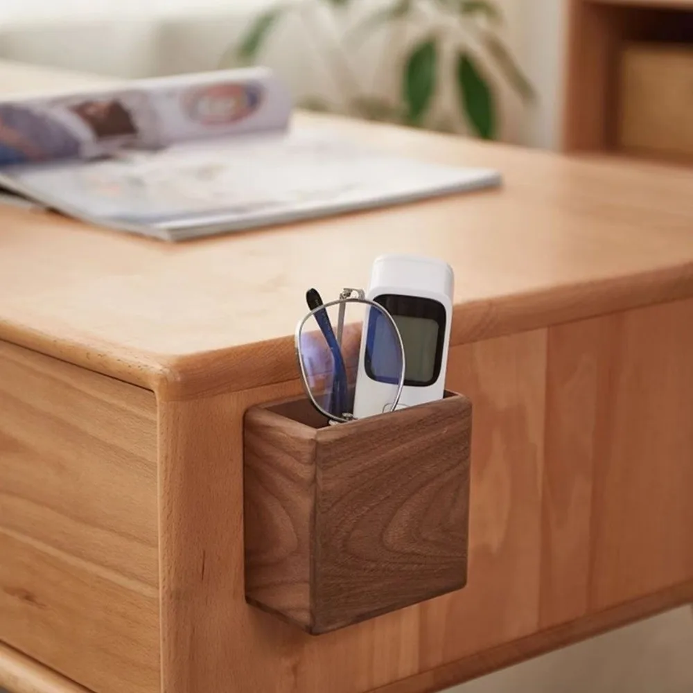 Durable Wall-Mounted Storage Organizer Bamboo Wood Walnut Phone Storage Holder Beech Wood No-Drill Remote Control Holder Office