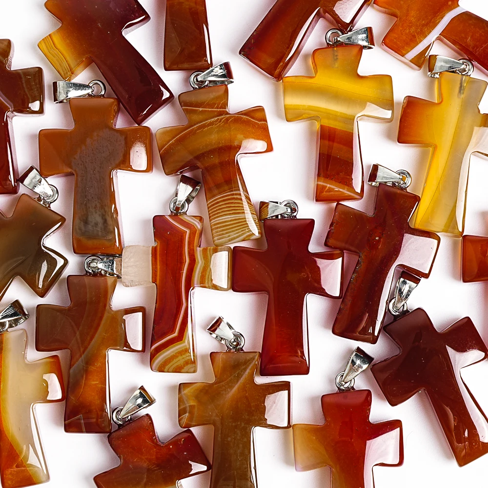 

1Pcs Natural Orange Red Agate Cross Charm 32X22X7MM Pendant for Men Women Boho Chic Necklace DIY Jewelry Making Supplies