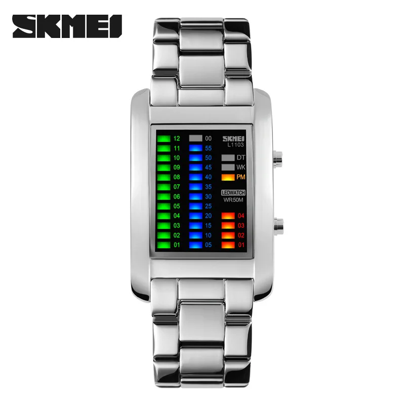 Skmei New Cool Fashion Men\'s Business Led Watch Steel Strap Multifunctional Waterproof Electronic Watch