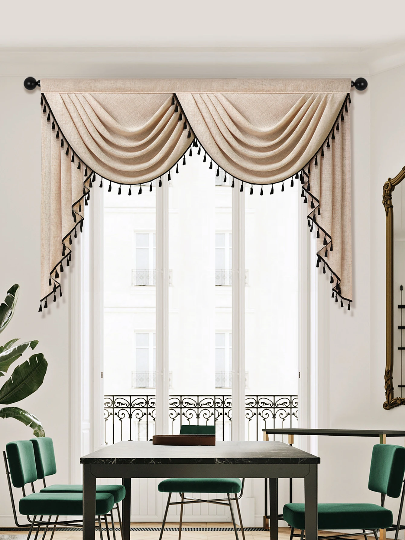 1 PC Luxury Style Swag Waterfall Valance for Living Room，Rod Pocket，Morden Valance with Tassel for Window Decor