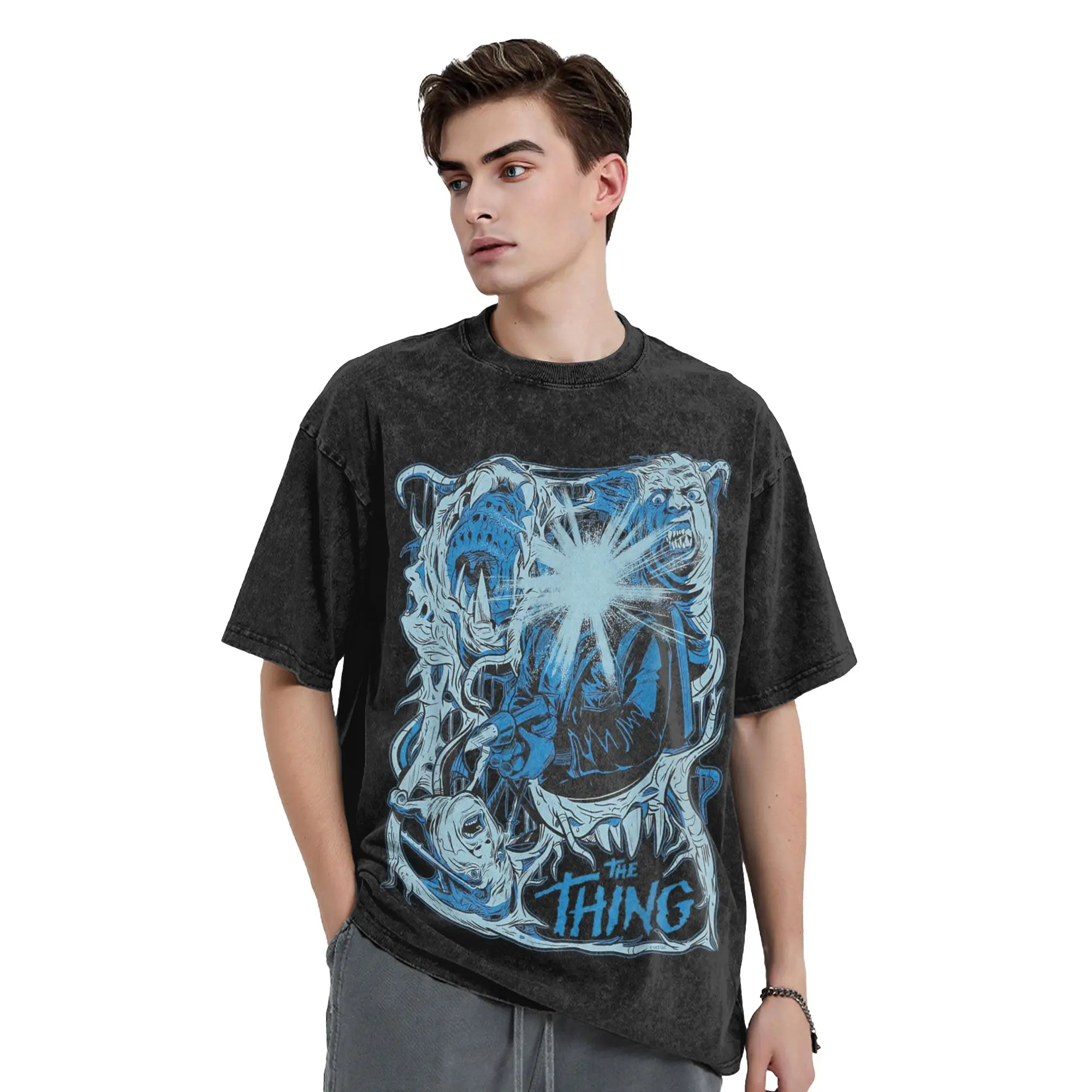 The Thing John Carpenter T Shirt Hip Hop Washed Short Sleeve T-Shirt  Vintage Men Women Tops Streetwear Summer Tee Shirt