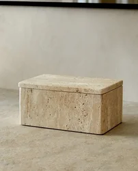 12x19x8cm Large Wabi-Sabi Natural Marble Beige Travertine Stone Rectangular Jewelry Storage Box with Lid Home Decor Ornaments