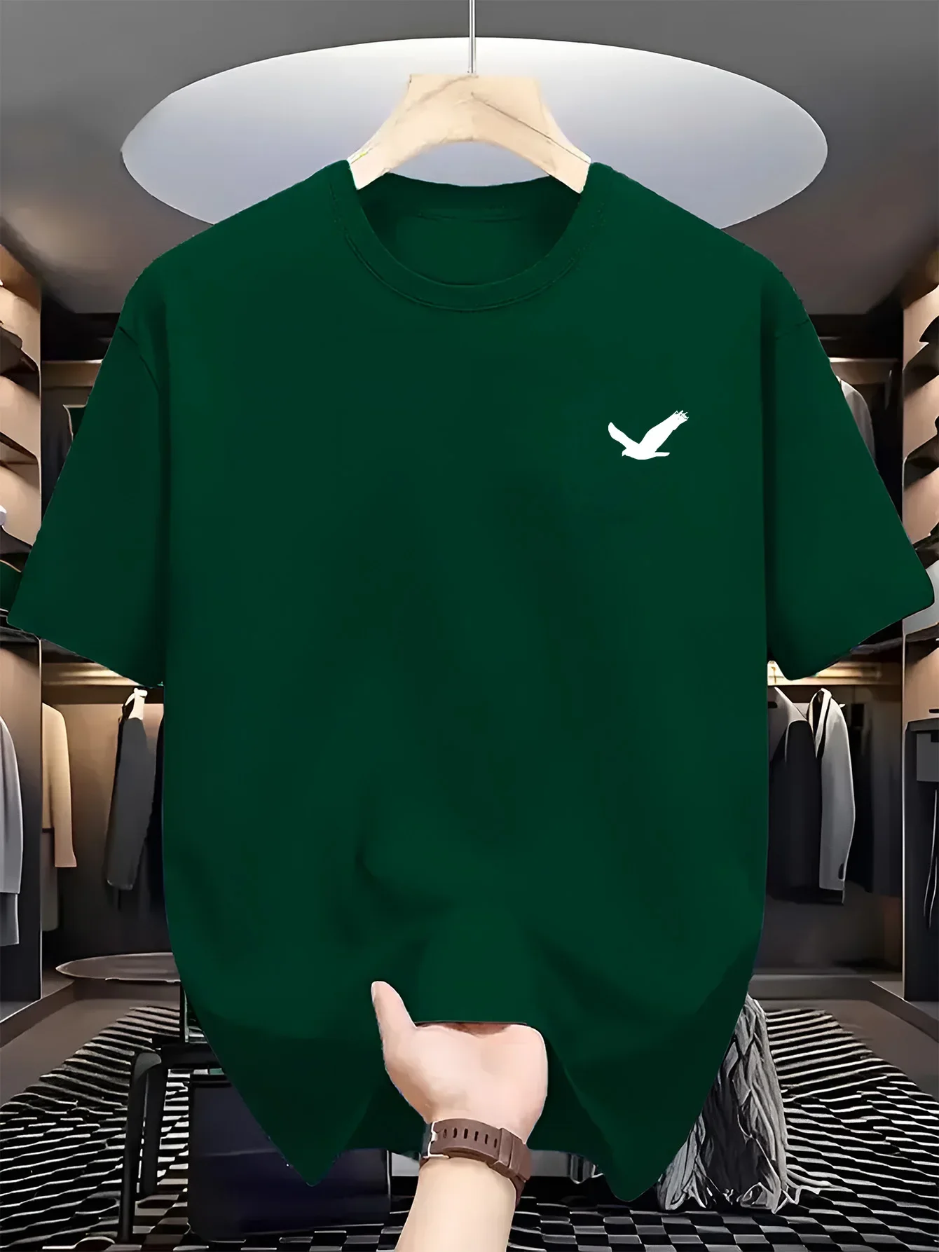 Men's Summer 100% Cotton Fashion Bird Pattern Printed Casual Sports Loose Round Neck Short Sleeve T-shirt Versatile Top