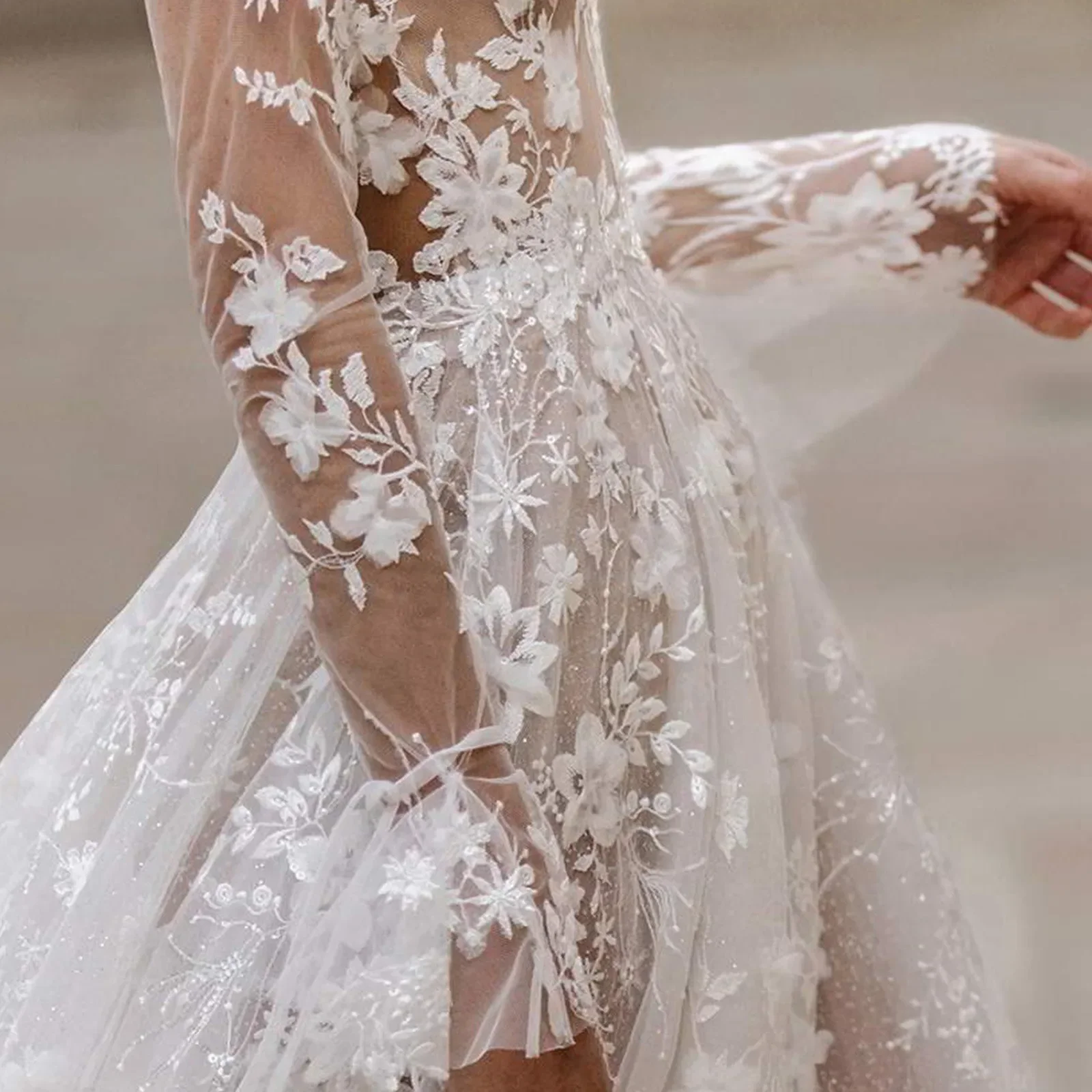 Ladies Spring Summer Sexy Deep V Lace Long Sleeve Dress White High Waist Backless Party Ball Dress Elegant and Beautiful Dress