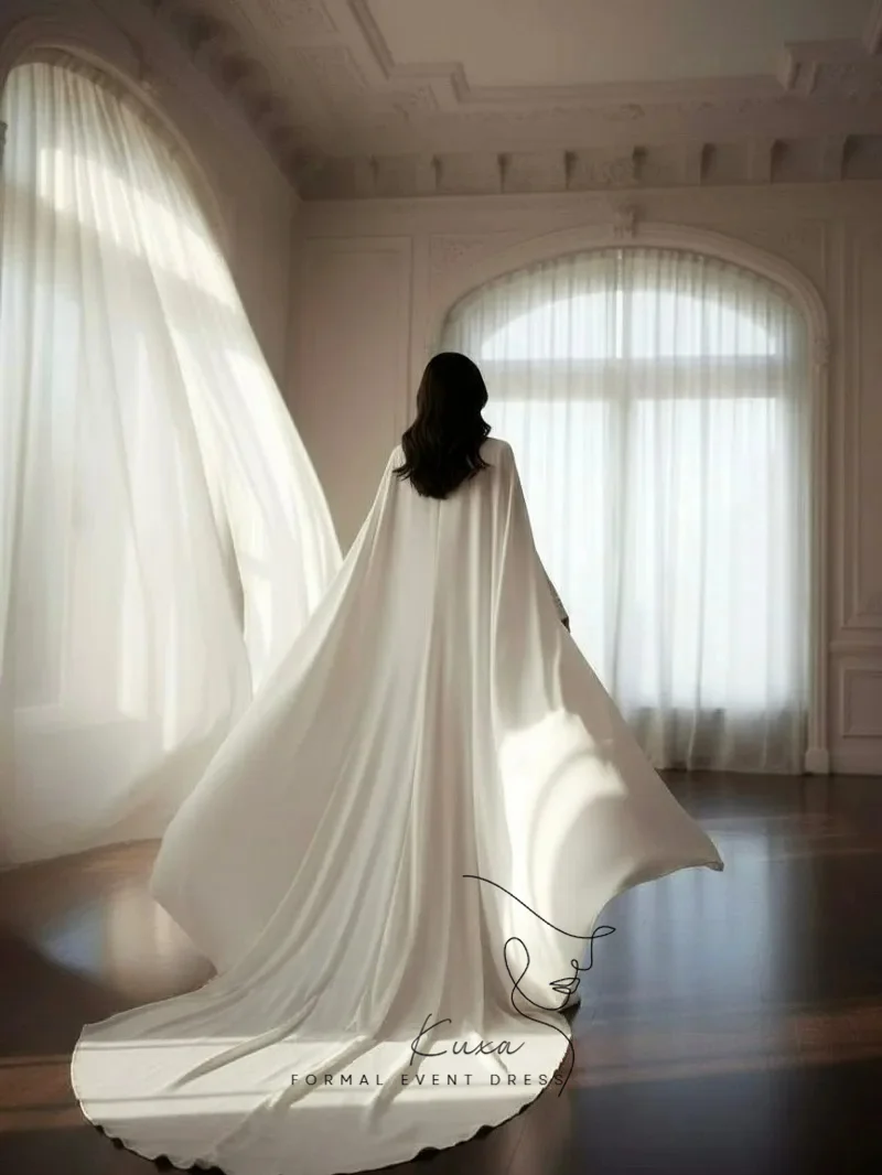 KUXA Customized Muslim Wedding Dresses Floor-Length Mermaid Simple with Shawl Full Sleeves Formal Bridal Gowns Vestido De Novia
