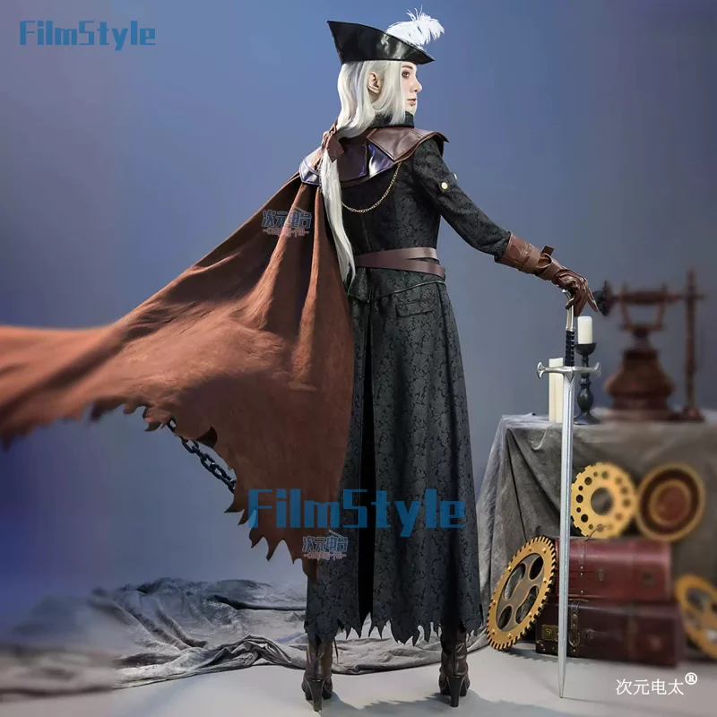 Juego Bloodborne Lady Maria Astral Clocktower Hunter Cosplay disfraz abrigo capa sombrero zapato cubierta guantes hombre mujer uniforme de Halloween
