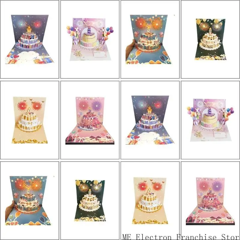 Karty urodzinowe T5EA 3D Tort urodzinowy Karta Pozdrowienia światło i dźwięk karta urodzinowa