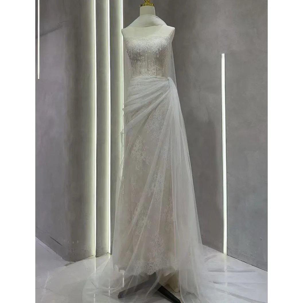 Elegant Lace Wedding Dress Ivory Real Pictures L&P DQL Studio Bridal Gowns with Wrap Lace-up Back Wedding Gowns