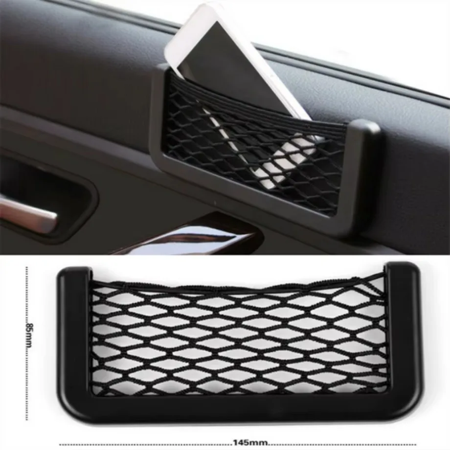 Auto Car Interior Body Edge Black Elastic Net Storage Phone Holder Accessories 1pc