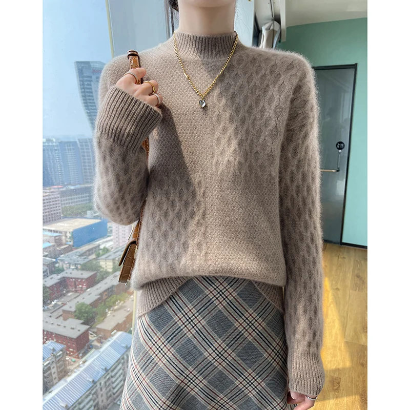 2023 New 100%Wool Winter Thickening Tops Pullovers Fashion Womens Long Sleeve Keep Warm Knitting Ladies Sweater