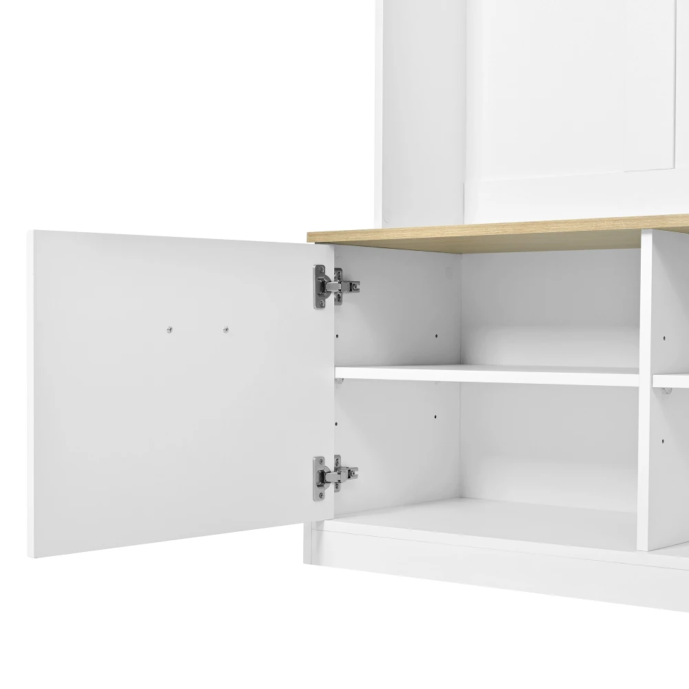 PINGGO Naturweißes Kompaktes Kleiderschrank-Set mit Sitzbank 2 Türen Offene Aufbewahrung 4 Haken 105x40x180cm – Detail 17