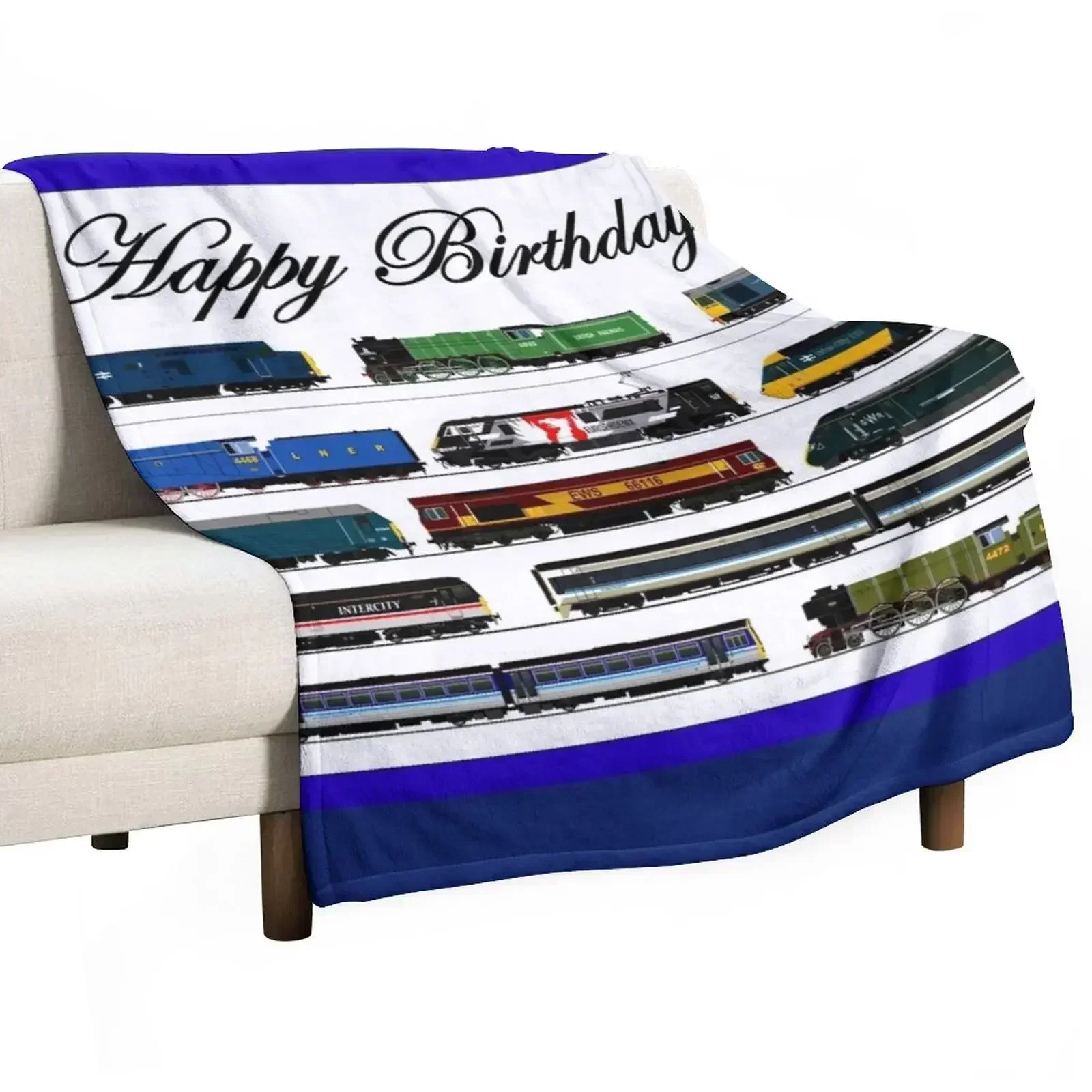 

Locomotive Birthday card Throw Blanket Summer Soft Beds Decorative Throw Blankets